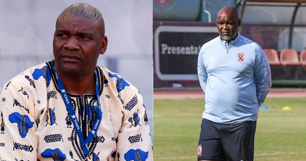 Bafana supporters believe coach Molefi Ntseki (l) must step down and be replaced by Pitso Mosimane (r). Image: Michael Sheehan/AFP a Getty Images/Twitter)