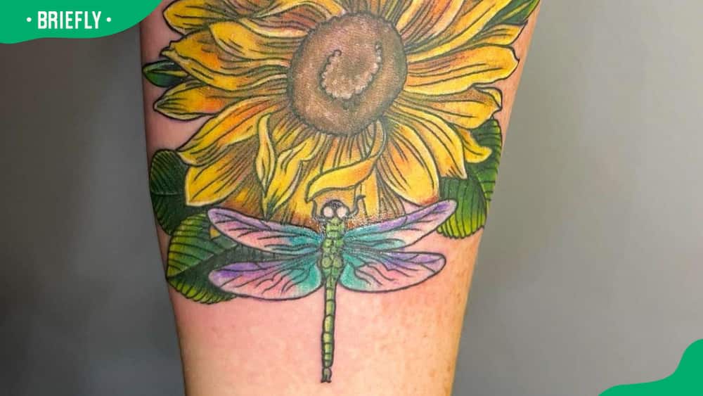 Sunflower dragonfly tattoo
