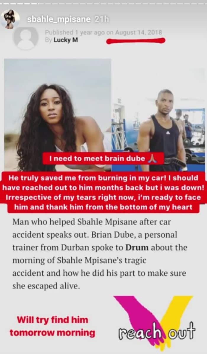 Sbahle Mpisane posted this message on her Instagram stories last year.