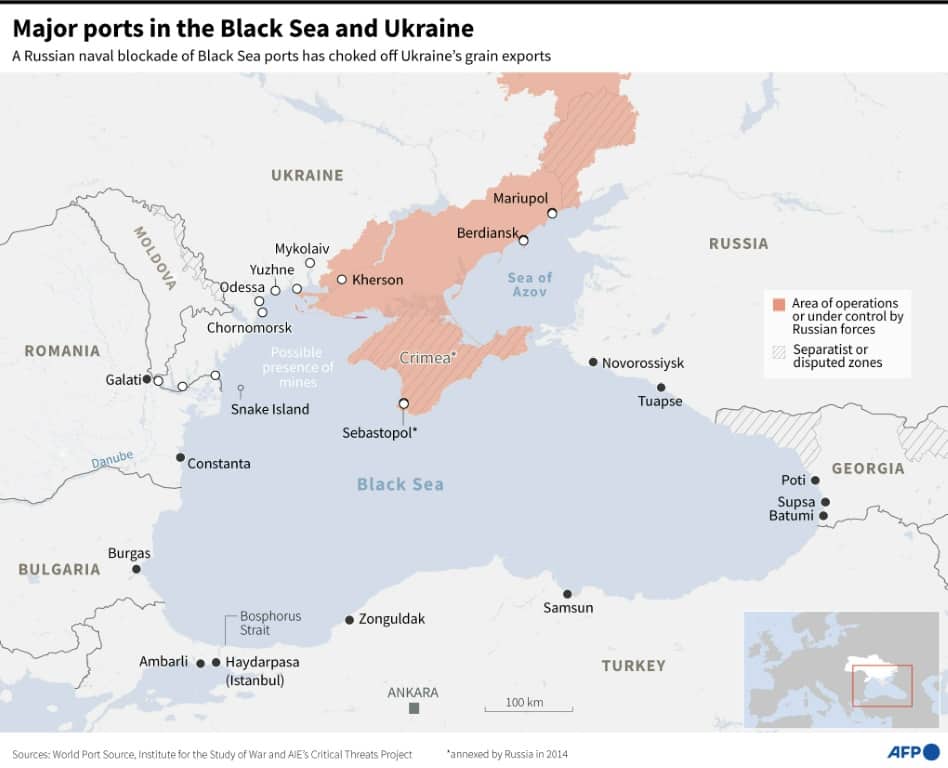 Major ports in the Black Sea and Ukraine