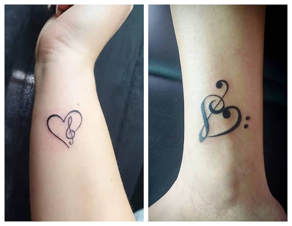 music heart tattoos for girls