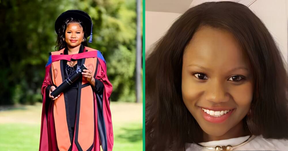 This young lady became the first black female to get a PhD in applied data science from the University of Johannesburg. Image: Rhandzu Chauke Rhandzu Chauke and Kensani Khenz Xivuri.