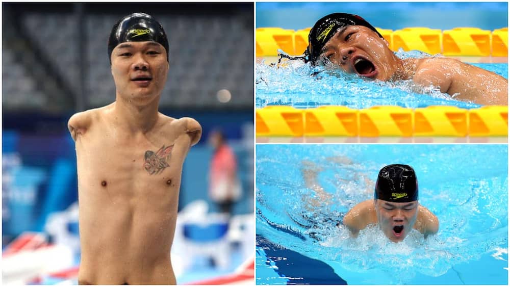 Zheng Tao swimming without arms