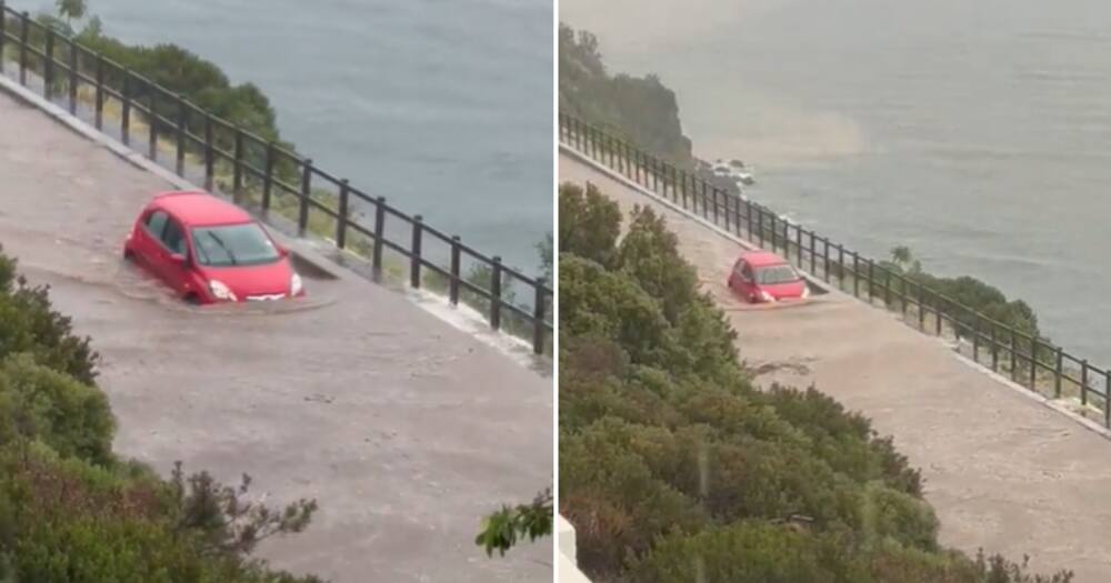 Small car in Cape Town floods