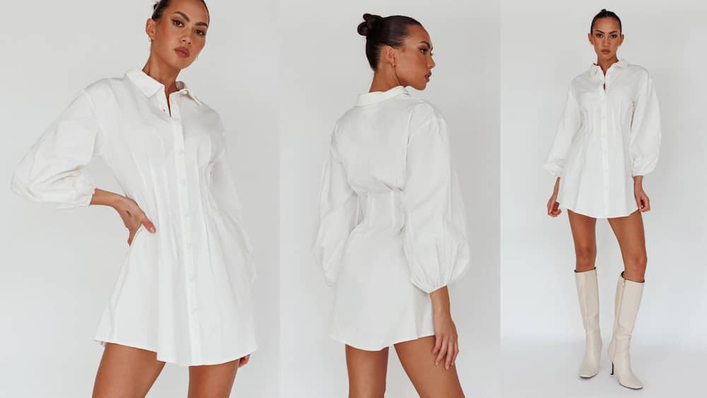 Mini long-sleeved shirt dress with faux placket button front