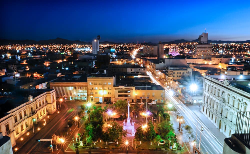 An aerial view of Chihuahua City at night
