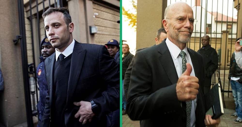 Murder convict and former Paralympian Oscar Pistorius and his uncle Arnold Pistorius outside of court