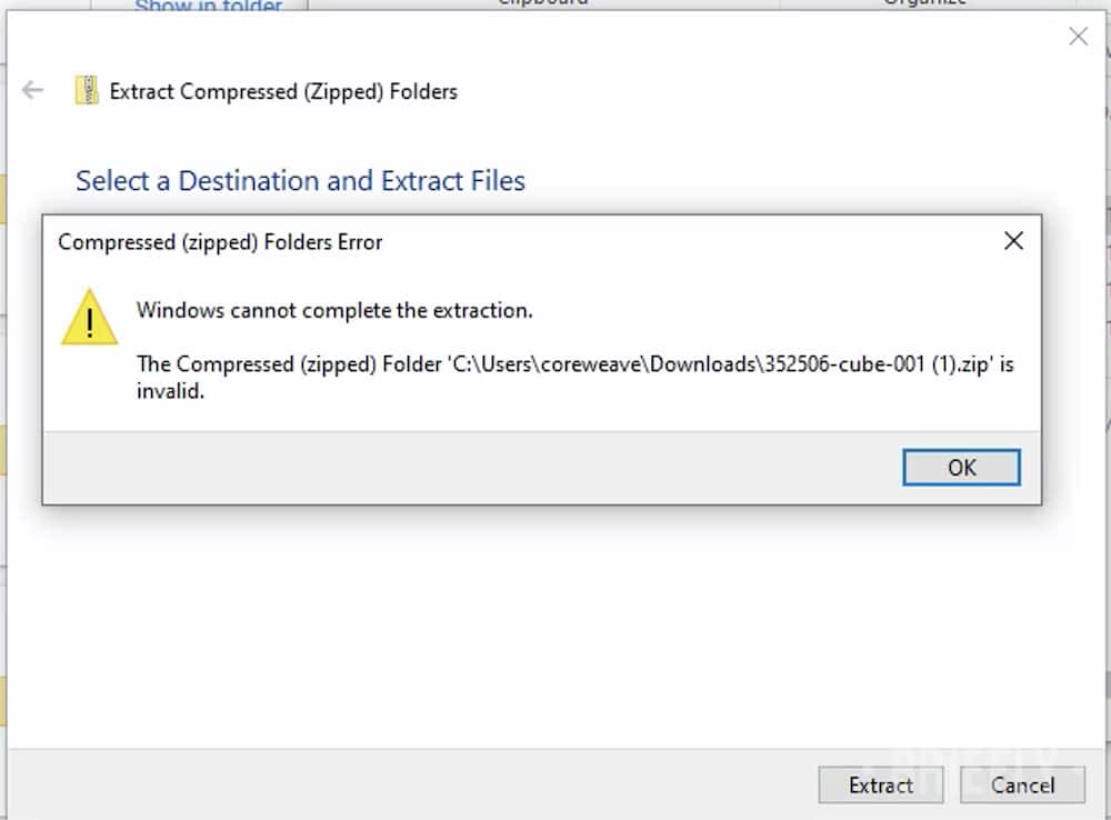 Windows cannot complete the extraction Windows cannot complete the extraction