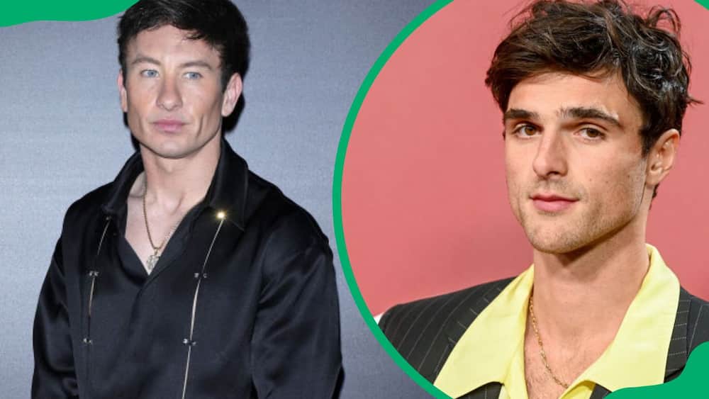 Barry Keoghan attending the Icons Shine with OMEGA in Milan event in 2024 (L). Jacob Elordi during the 2023 GQ Men of the Year Party (R)