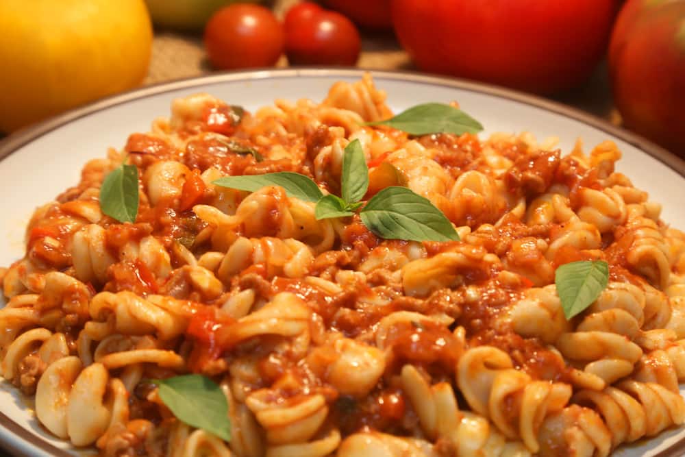 Pasta served with sauce