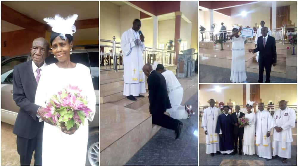 99-year-old Nigerian man marries his 86-year-old lover in church wedding ceremony