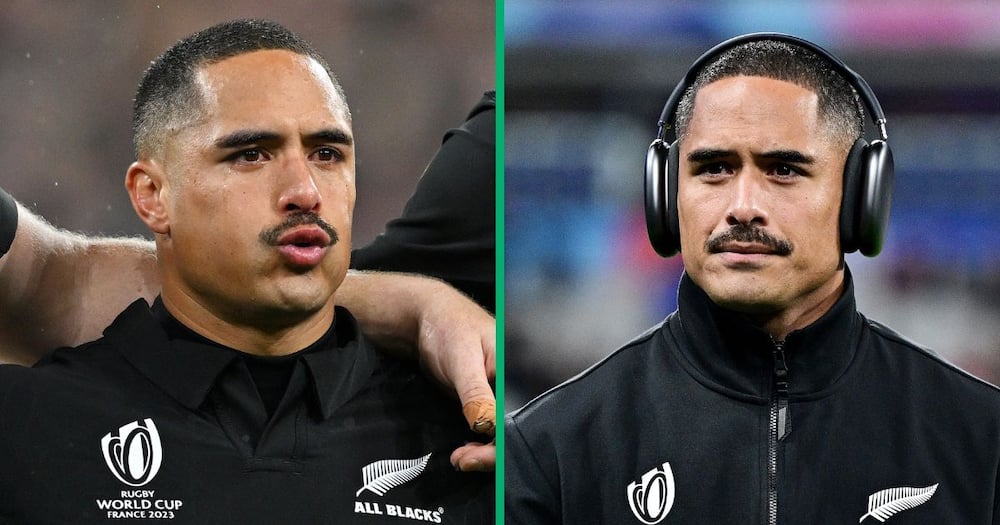 Aaron Smith of New Zealand reacted as his team sing their national anthem prior to the Rugby World Cup Final match between New Zealand and South Africa at Stade de France on October 28, 2023 in Paris, France.