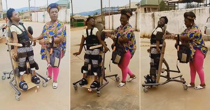 Mum places daughter with cerebral palsy on standing walker