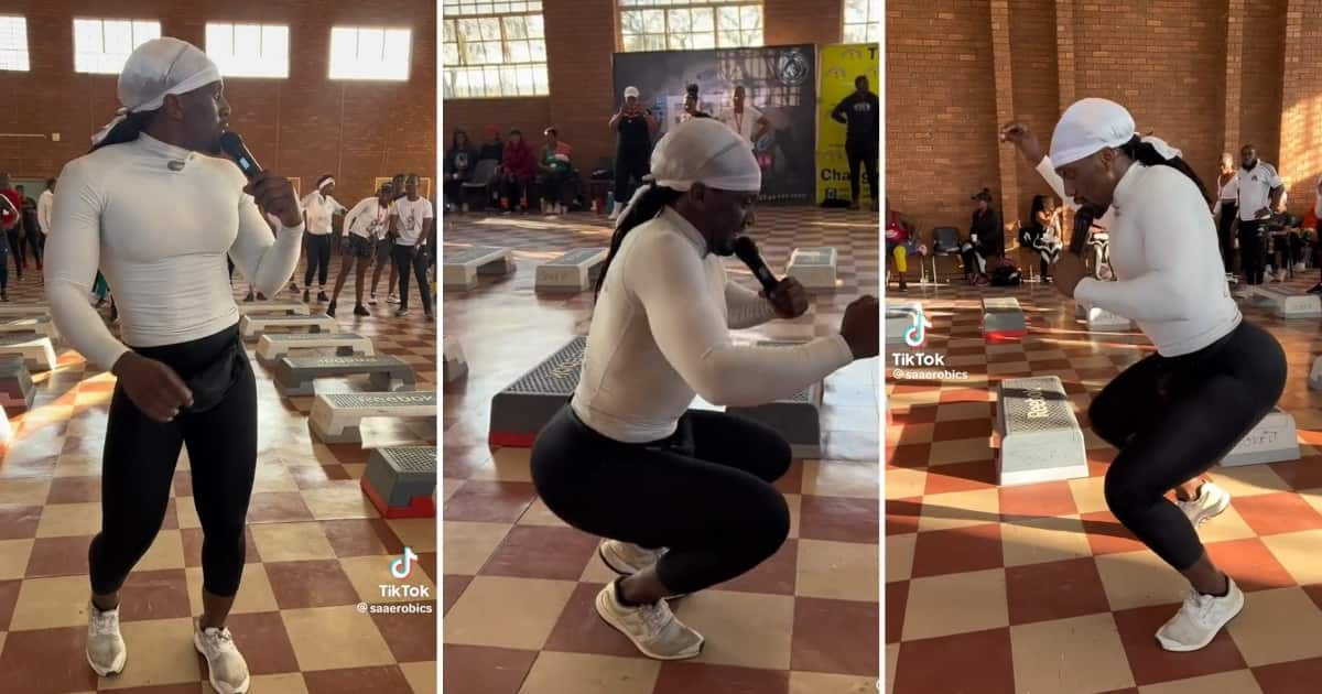 SA Aerobics Trainer Does Squat Walks TikTok Video Showing Fit