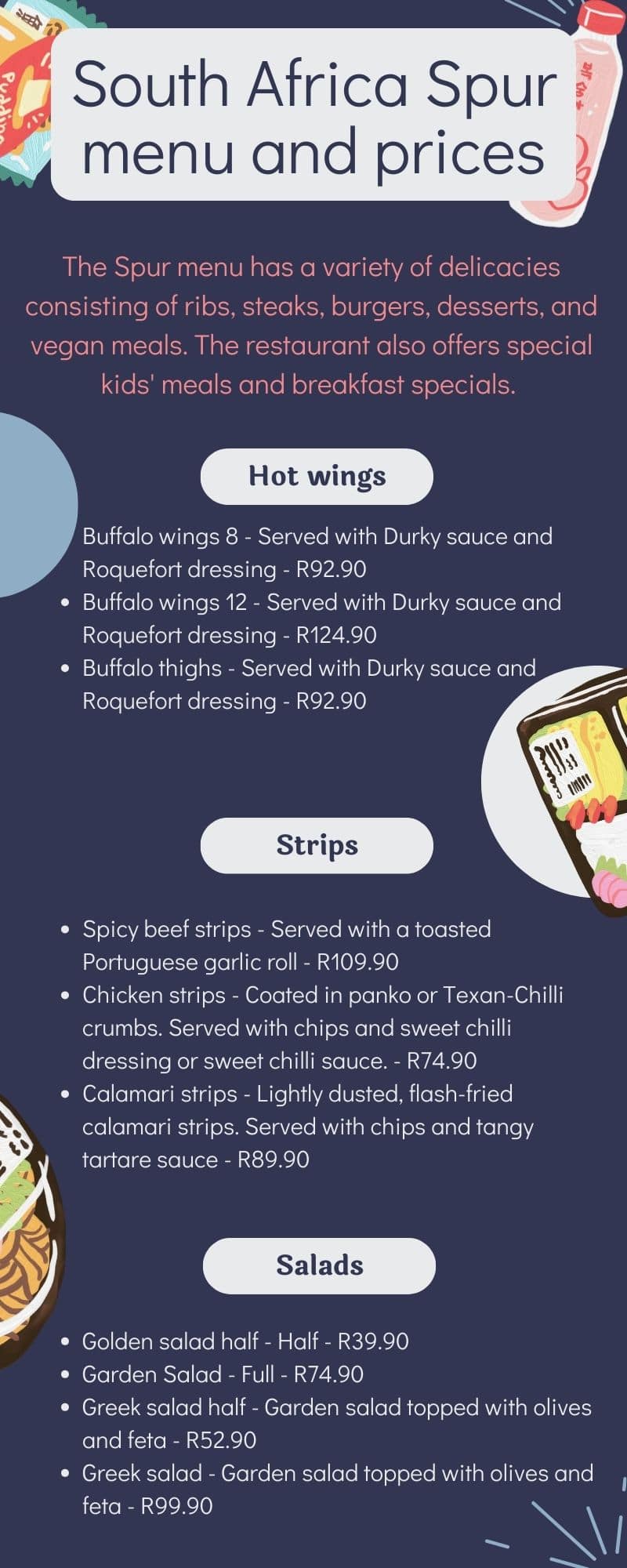 South Africa Spur menu and prices