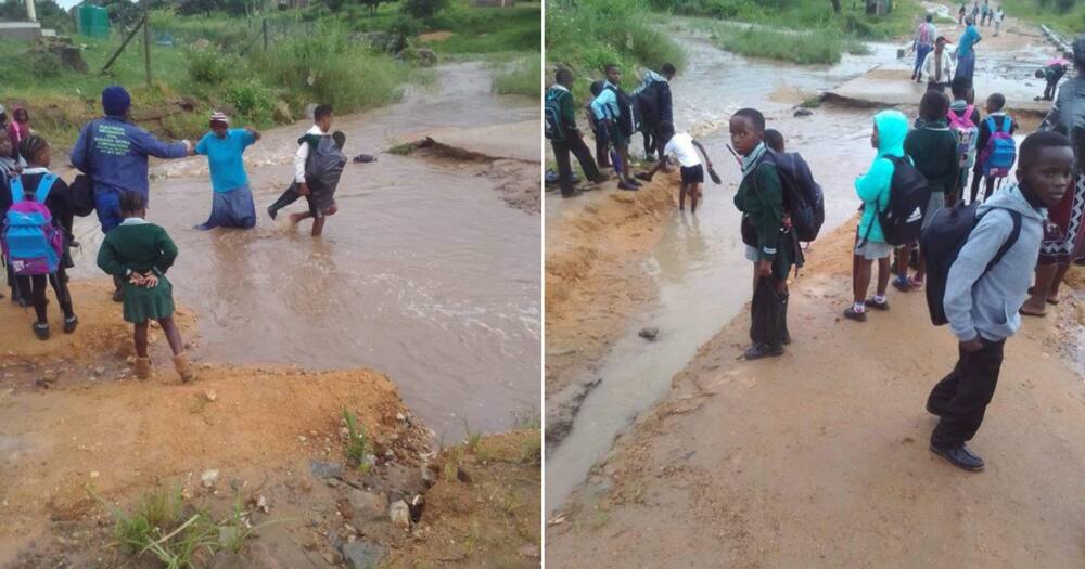 “This Is Very Sad”: Pictures of School Children Crossing Raging River Angers Mzansi