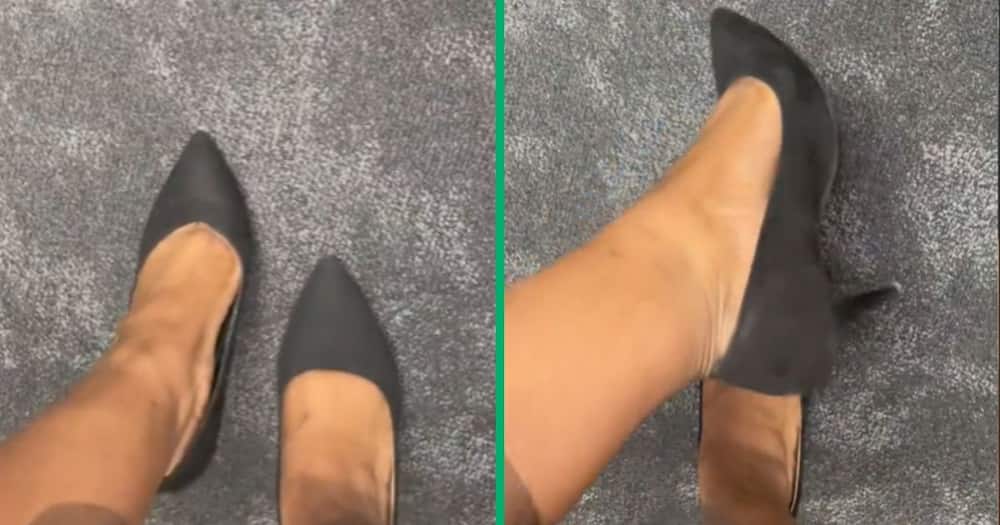 TikTok video woman wearing mismatched heels
