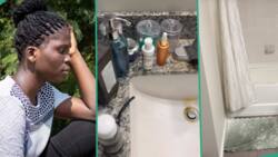 "Run fast": Lady cries out as she displays how her husband left their bathroom for 2 months in video