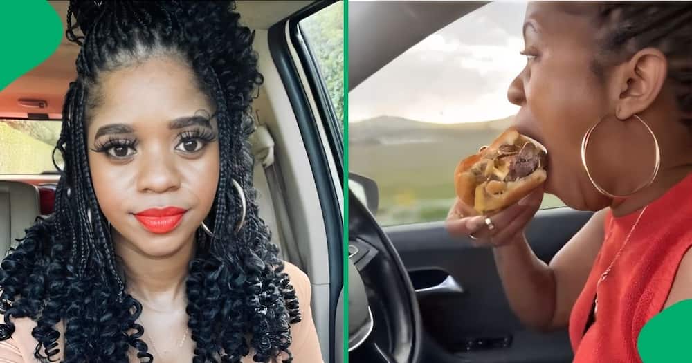 A Cape Town woman went viral on TikTok for a video showing her eating a large burger while driving