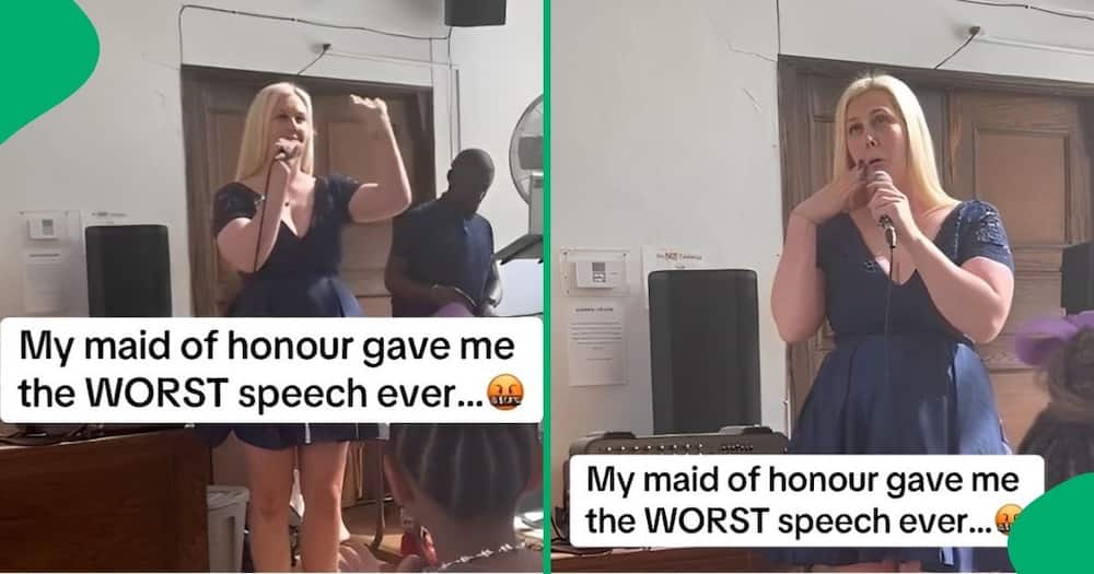 A maid of honour gave a cringe speech at a wedding reception.