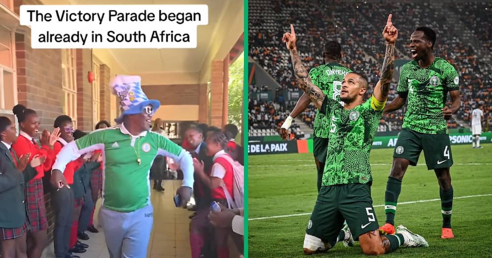 A Nigerian teacher received love from pupils in South Africa after Nigeria won in the AFCON semi-finals against Bafana Bafana.