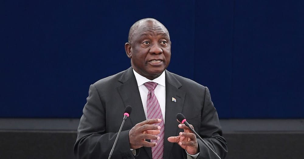 South Africa's President Cyril Ramaphosa delivers a speech during a plenary session at the European Parliament