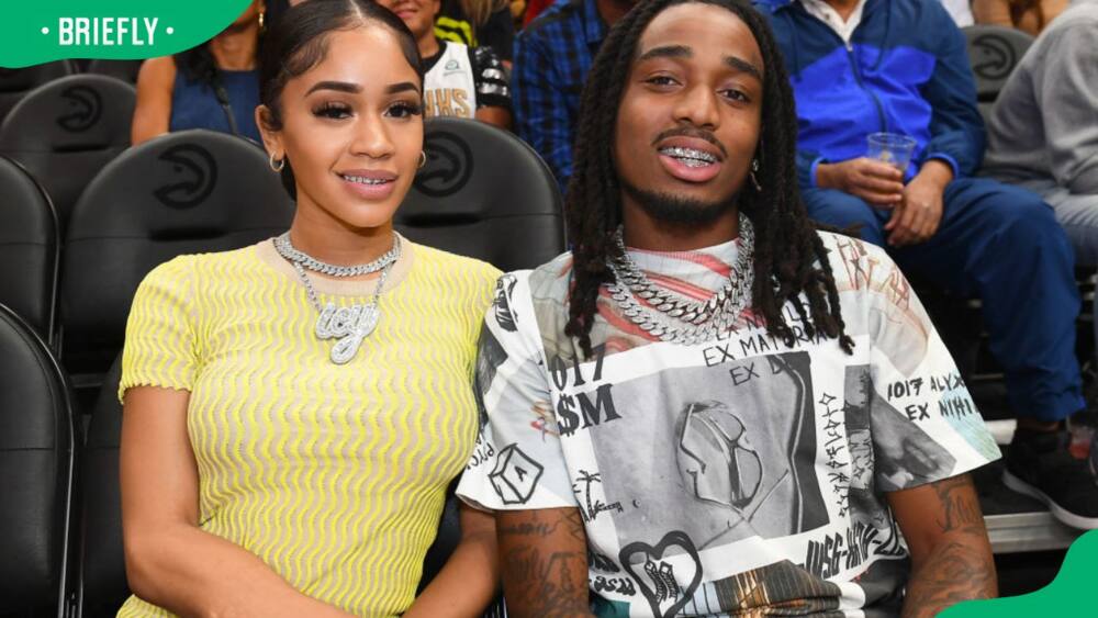 Saweetie and Quavo attending the Atlanta Hawks vs New Orleans Pelicans preseason opener game in 2019