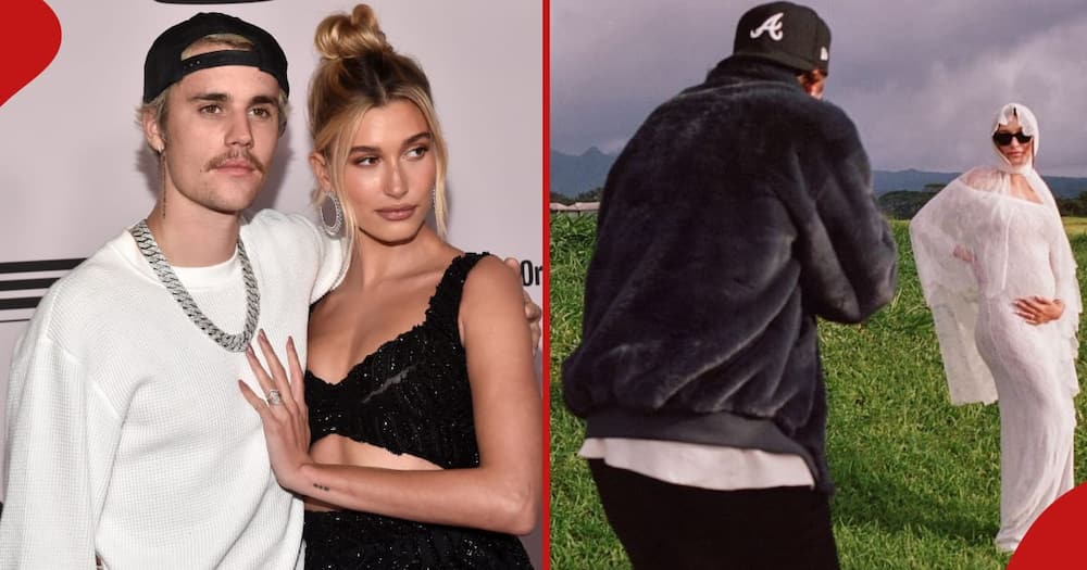 Justin Beiber and his wife Haile pose for a phot at a past event(left). Justin takes a photo of Hailey during the vows renewal ceremony in Hawaii(right).