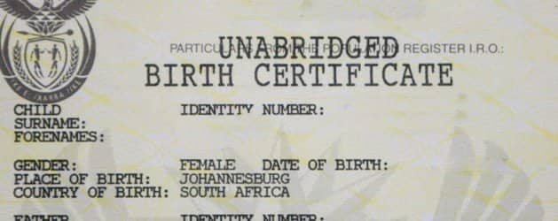 Birth certificate South Africa