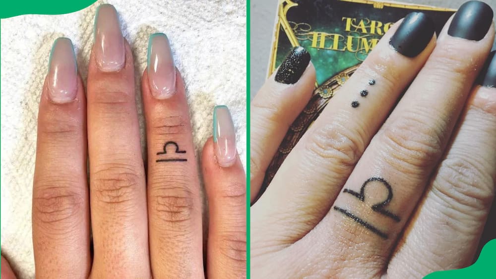 Libra sign finger tattoo