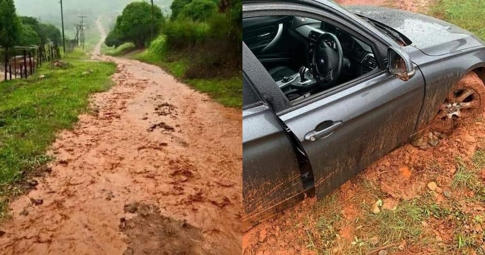Muddy roads show BMW driver flames