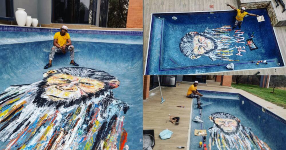 Ennock Mlangeni, Artist, Viral, Talented, Swimming pool, Ape, Twitter reactions, Painting