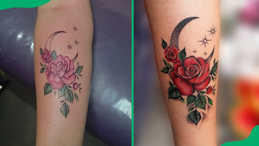 Moon and rose tattoo