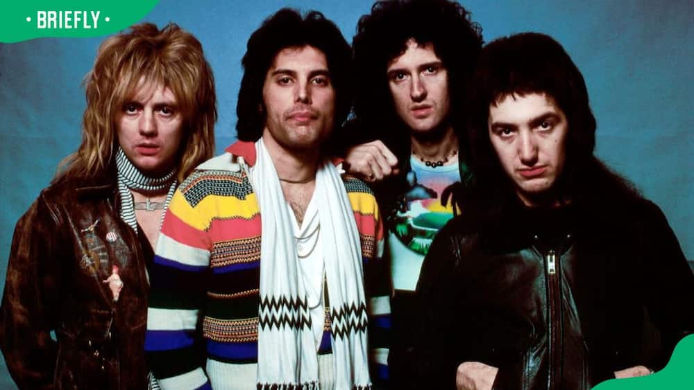 Members of the Queen musical group: Roger Taylor, Freddie Mercury, Brian May and John Deacon (L-R)