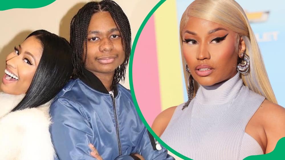 Nicki Minaj and her brother, Micaiah (L). The rapper attending the World Premiere of Barbie in 2023 (R)