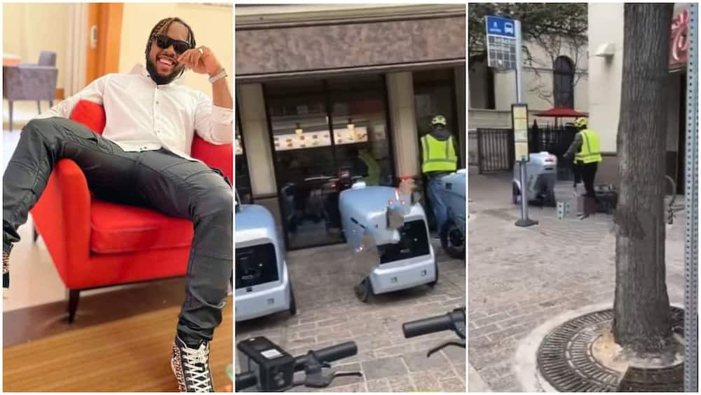 Nigerian comedian sees robot delivery goods by itself, shows amazement in video