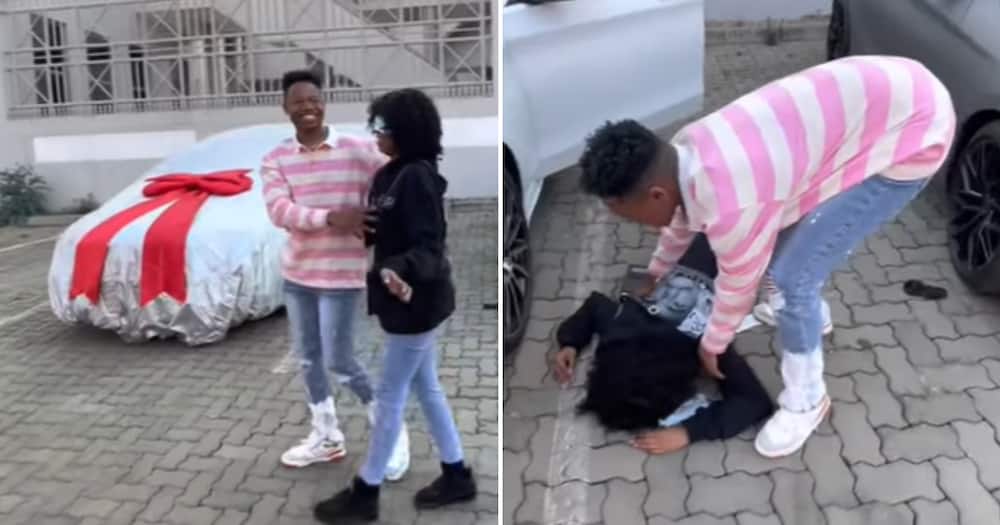 YouTuber Ghost Hlubi and his TikTokker bae Seemah in the moment where he bought her a car