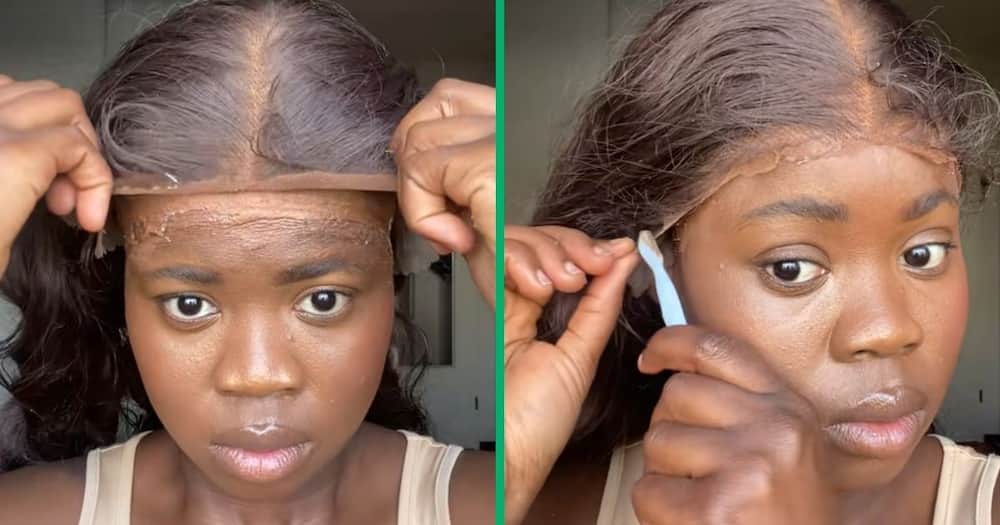 A South African woman shared a TikTok video of her lace wig installation