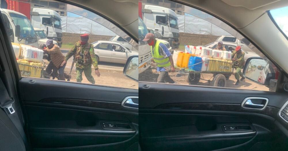 The kind police officer pictured helping a water vendor push his cart.