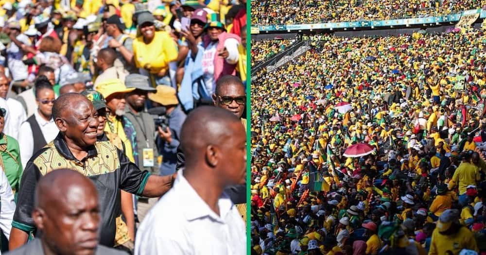 Thousands of supporters attend ANC campaign rally.