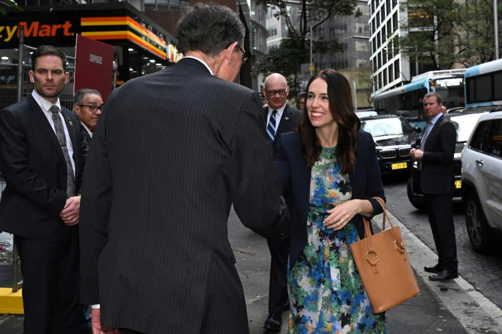 New Zealand's Prime Minister Jacinda Ardern  is welcomed by Lowy Institute executive director Angus Houston