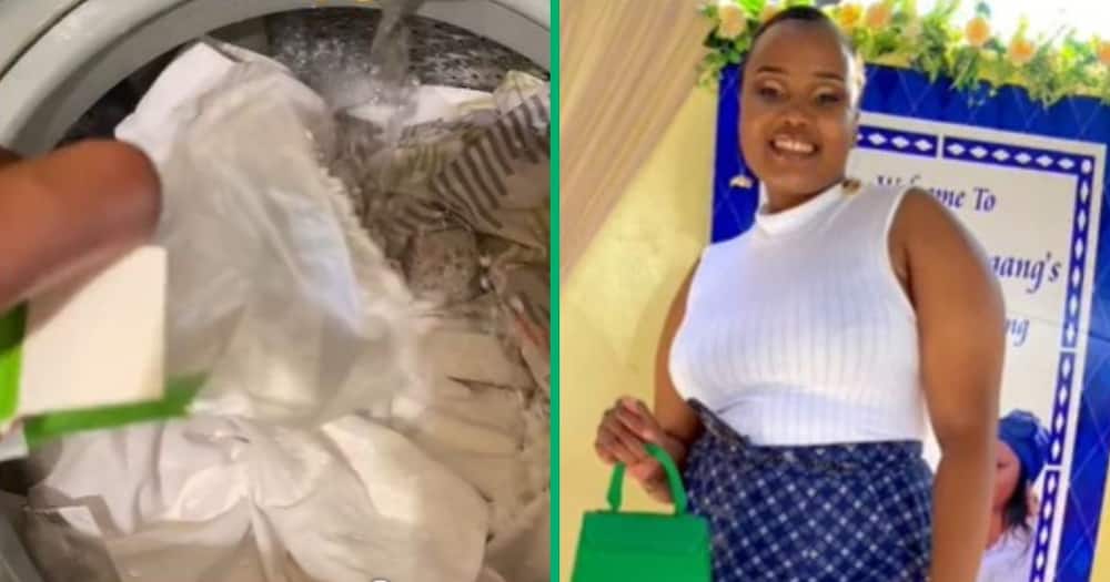 TikTok video of woman doing laundry hack by Mbali Nhlapo