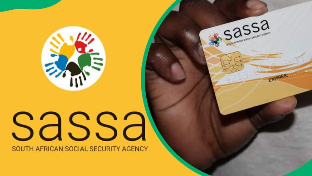 The SASSA logo and a hand holding a SASSA card