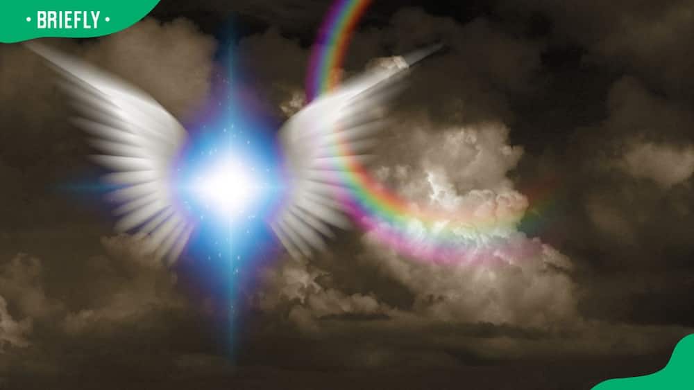 Shining light with angel's wings