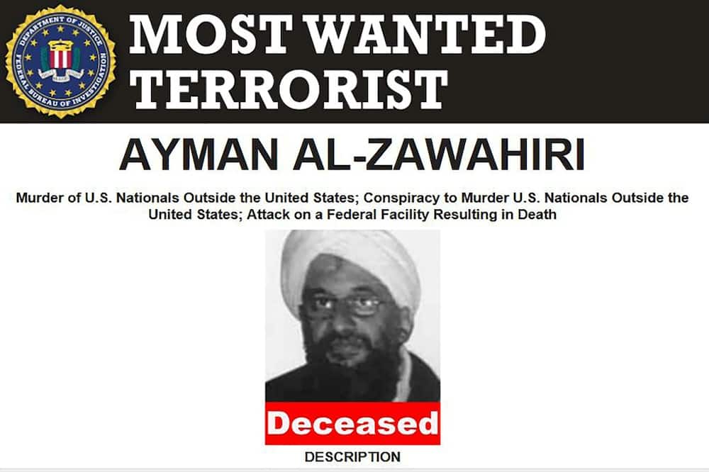 US officials updated the wanted poster of Zawahiri after announcing his death