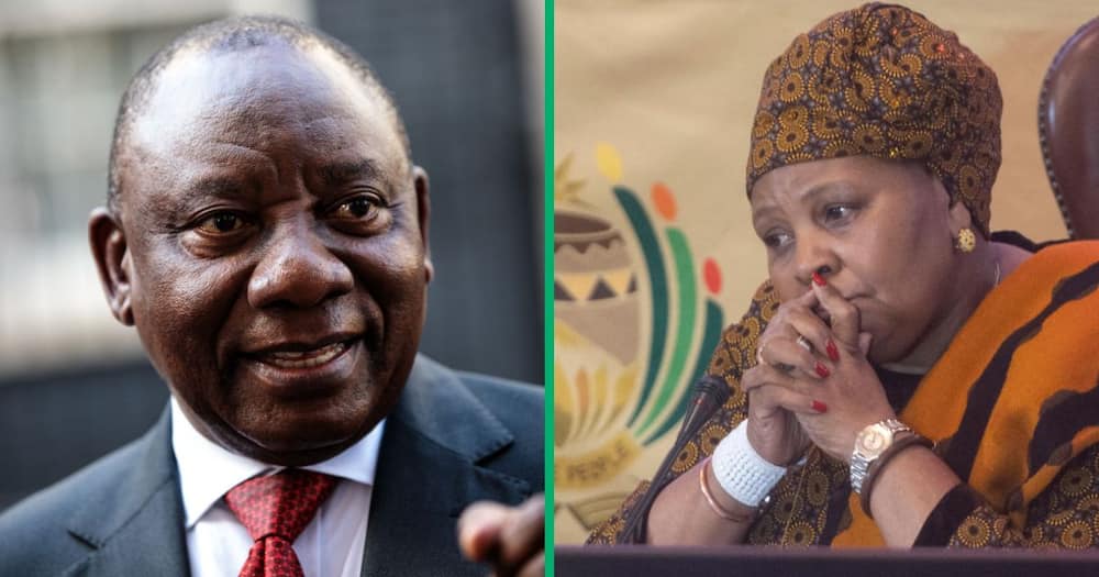 President Cyril Ramaphosa applauds former Speaker of Parliament Nosiviwe Mapisa-Nqakula for resigning from her position.
