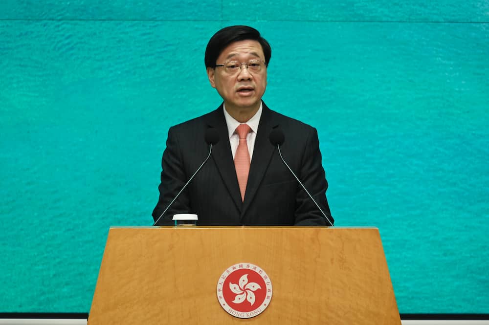 Hong Kong Chief Executive John Lee Ka-chiu speaking