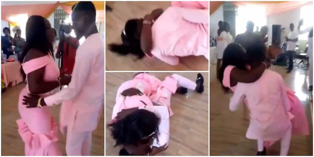 Lady gives man kiss after they fell awkwardly when he tried lifting her up in cute video