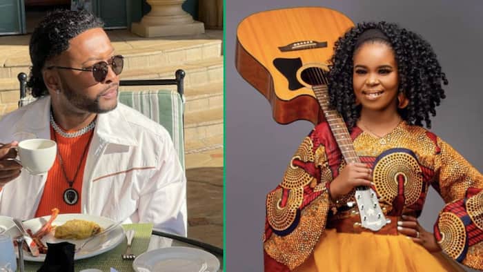 Vusi Nova struggles to hold back tears as he plays Zahara's guitar after her family surprised him