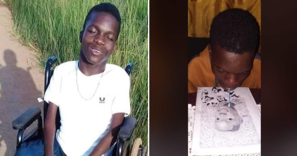 Lucas Mapheto drawing with his mouth